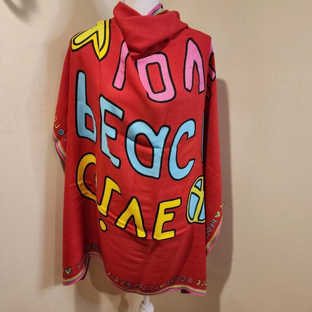OLD NAVY Red 'Give Peace Love' Wrap Scarf Tapestry OS